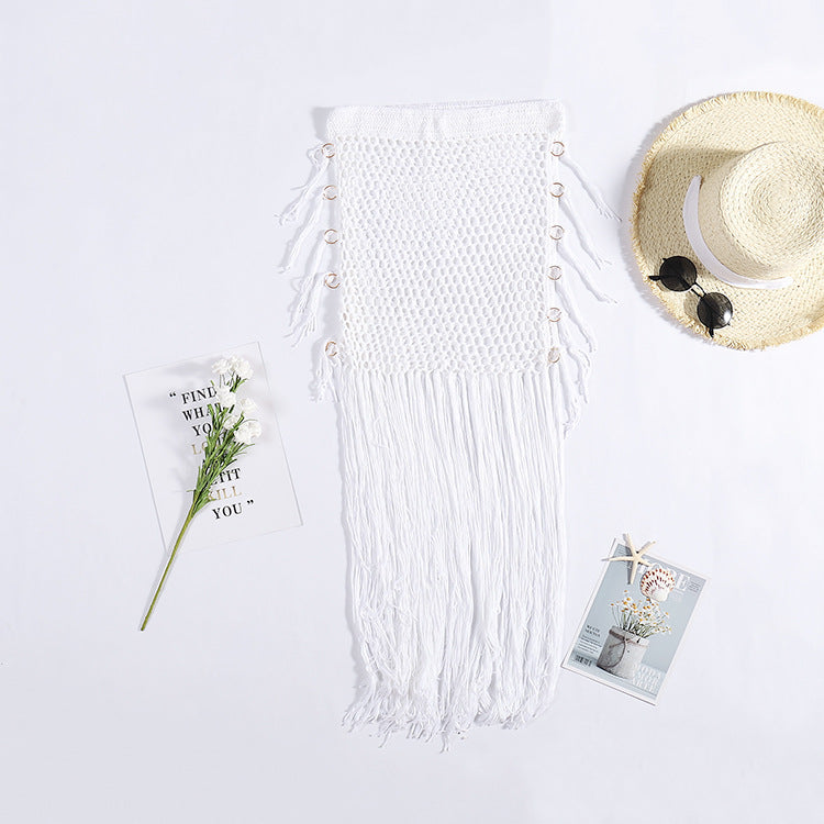 Vacation Sun Protection Hand Crocheting Woven Hip Skirt Bohemian Hand Crochet Long Fringe Skirt Crochet hook Bella Mia